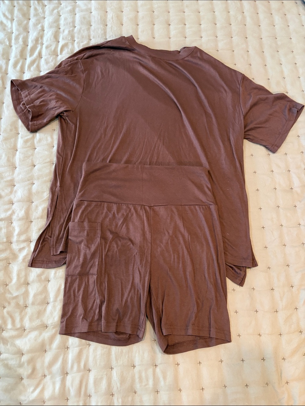 Amazon Women's Short Sleeve Lounge Top and High-Waist Shorts Set in Mauve Brown